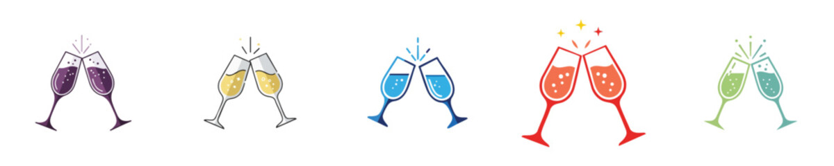 Celebration Cheers Vector Clinking Champagne Glasses in Flat Design for Festive New Year Party Theme © NineteenVisualStudio