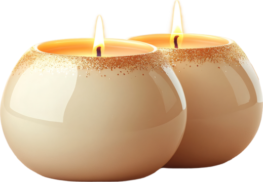 Two glowing round candles create a festive atmosphere on a transparent background