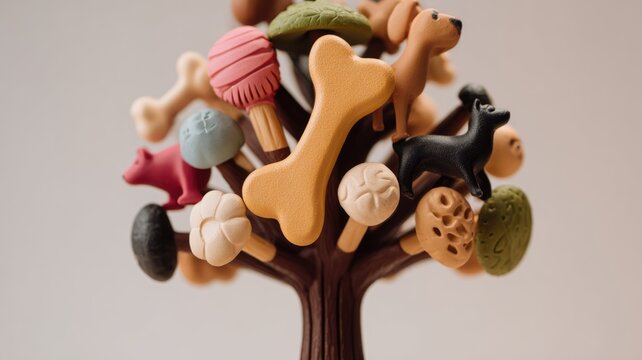 Whimsical tree with clay animals and food shapes