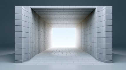 Obraz premium Bright Exit from Abstract Tunnel with Soft Light for Conceptual Themes of Freedom, Opportunity, and New Beginnings in Modern Architecture
