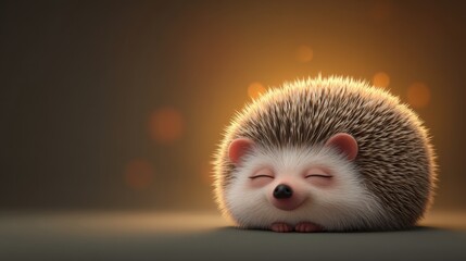 Cute and Adorable Hedgehog with a Serene Expression Resting Peacefully on a Soft Surface Surrounded by Warm Ambient Light and Gentle Bokeh