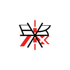 Abstract Geometric Symbol with Red and Black Lines.