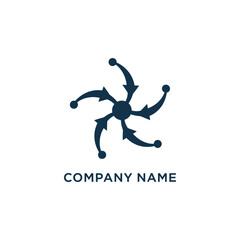Abstract logo design with arrows and dots for company branding.