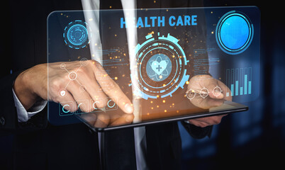 Digital health care technology and medical data dashboard concept. An interface for patient information, diagnostics, and monitoring health records. Motif