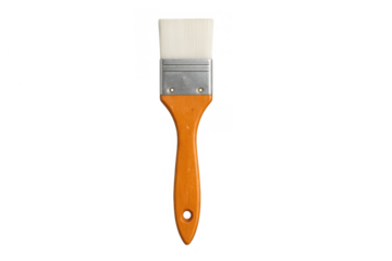 Paintbrush with orange handle and white bristles, art tool for painting and creative expression, transparent background