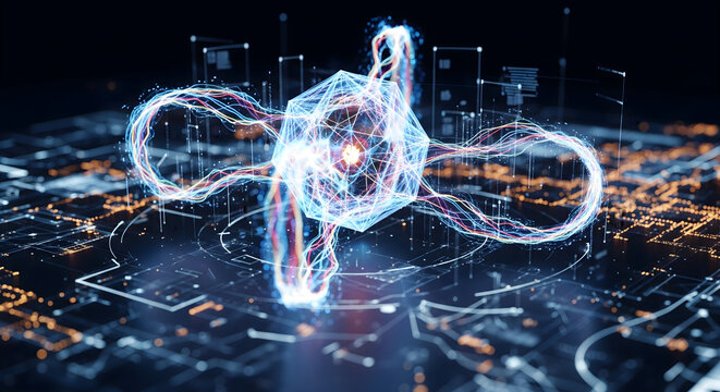 AI feedback loops with continuous learning cycles glowing iteration patterns self-improving enterprise system visualization, professional photography, studio quality, sharp focus, perfect exposure, ba