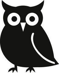 Black and white owl illustration with large eyes and a simple design
