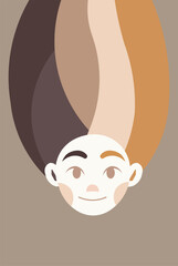 Abstract illustration of a smiling face with colorful hair in a flat design style