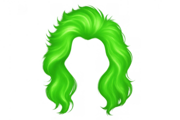 Bright green neon hair wig for costume party or cosplay fun, creating a vibrant fantasy hairstyle on transparent background