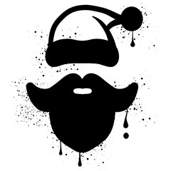 Santa hat and beard with black spray paint graffiti