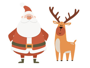 Hand-Drawn Santa Claus and rudolph isolated on transparent background	