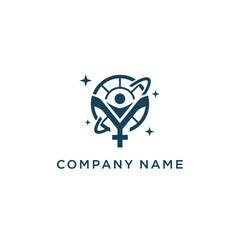 Stylized Female Symbol with Planetary Rings and Stars Logo.