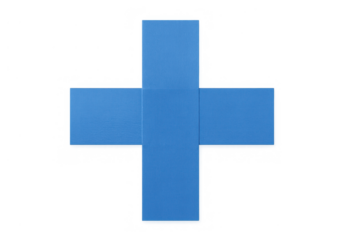 Blue cross symbol made with duct tape on transparent background representing medical care, health, first aid, plus sign
