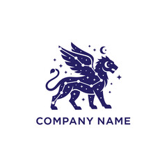 Obraz premium Majestic winged lion constellation logo design for company.