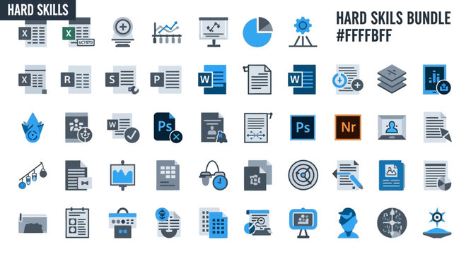 Comprehensive Set of Hard Skills Icons for Professional and Technical Proficiency