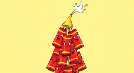 Celebrate with festive cartoon firecrackers, perfect for holiday greeting cards and party invitations, bringing joy and excitement to any occasion