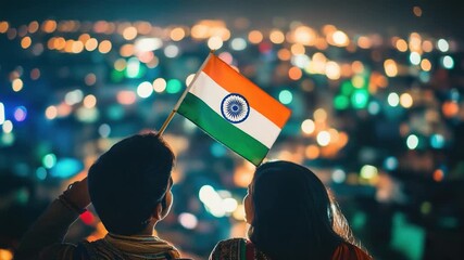 A pair of people holding the Indian flag, a symbol of national pride