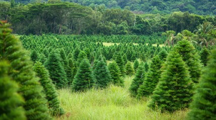 Naklejka premium Winding path through a lush New Year tree farm