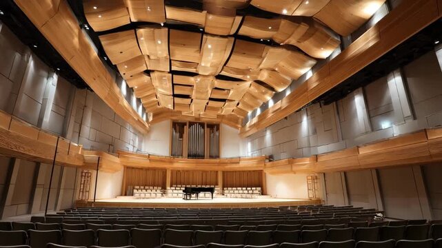 Craftsman installs acoustic panels in a modern auditorium enhancing sound quality with precise millwork and sounddamping materials.