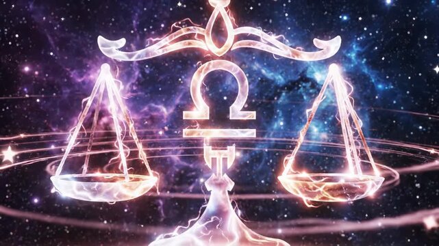 Abstract libra zodiac sign with starry night sky background