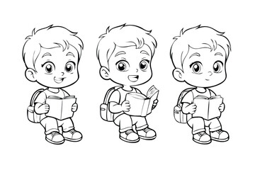 Cute Schoolboy Reading Book Character Set (Sitting Poses)