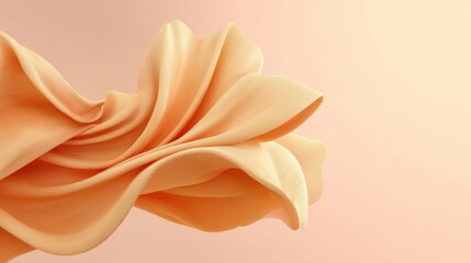 Obraz premium Soft peach fabric draping elegantly, conveying flowing movement and delicate texture against a light pastel background in a serene and tranquil setting