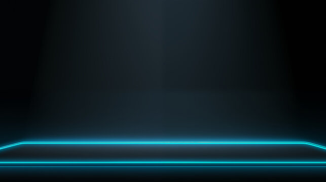 Futuristic virtual platform with radiant blue light, symbolizing the dynamic concept of advanced technology and IT solutions for immersive digital experiences and presentations