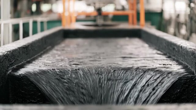 Medium shot of continuous anode paste mixing showing smooth flow and steady blending in an industrial setting for uniform battery material consistency