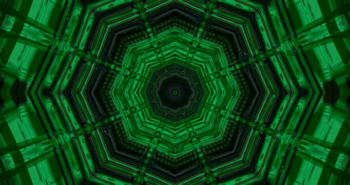 Seamless tunnel video loop with captivating green geometric patterns for immersive screensaver experience