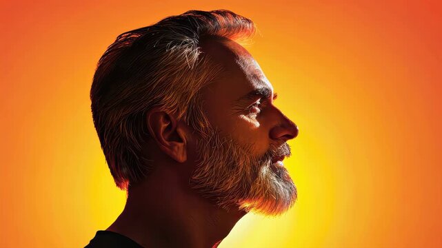 Golden Silhouette: A profile portrait of a distinguished man, illuminated in warm, vibrant gold. The image captures his contemplative gaze, the textures of his weathered skin.