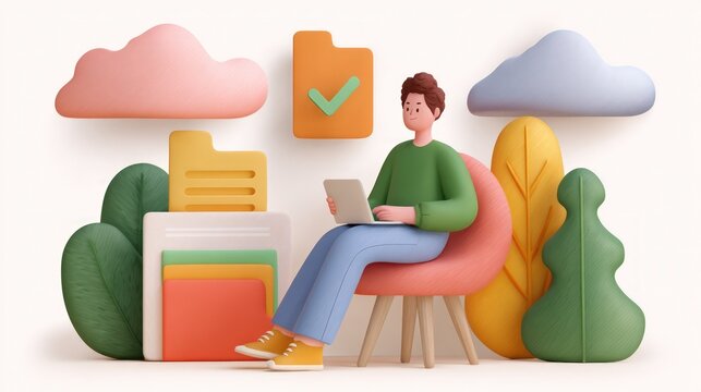 Person managing digital documents with cloud computing laptop - Powered by Adobe