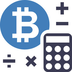 Fototapeta premium Blue Bitcoin Symbol and Calculator Icon Representing Cryptocurrency Financial Calculations and Digital Currency Transactions Against Transparent Background