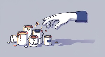Hand Reaching for Spilled Paint - Abstract Illustration of Creative Chaos and Loss.