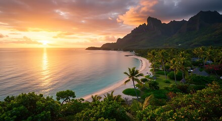 Hawaiian Sunset Paradise - Dramatic Coastline at Golden Hour.