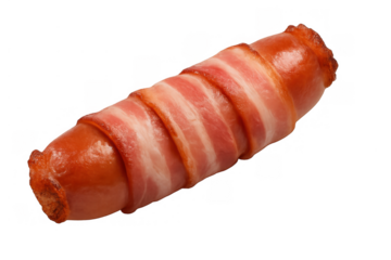 Bacon wrapped sausage isolated on transparent background, a popular appetizer or snack food for various occasions