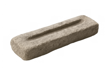 Weathered grey stone block brick with a central groove displaying rustic texture and ready for architectural design on transparent background