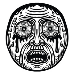 Scared or Crying Head Emblem (Woodcut Style)