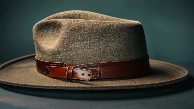 Elegant Fedora: A meticulously crafted fedora hat, showcasing a blend of classic style with its distinctive shape and elegant brown leather band.