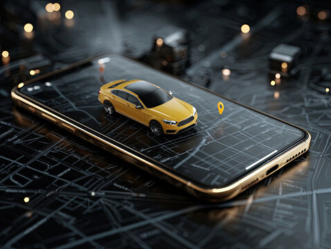 Smartphone App Displays Yellow Car on Map