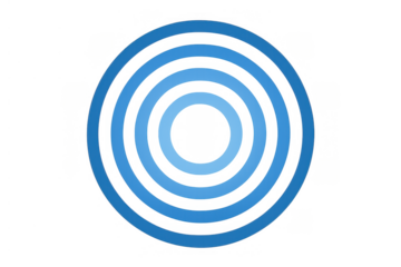 Blue concentric circles expanding, symbolizing ripple effects, sound waves, or wireless signals on a transparent background
