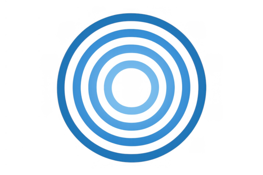Blue concentric circles expanding, symbolizing ripple effects, sound waves, or wireless signals on a transparent background