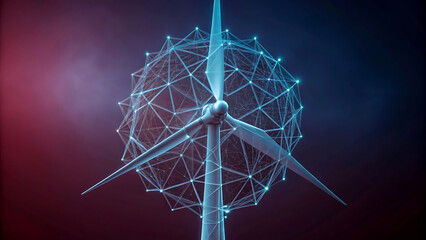 Wind turbine with digital network connection sustainable energy concept renewable power generation