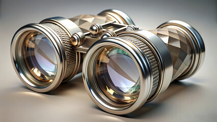 Detailed binoculars with a faceted design silver and gold finish ideal for exploration and adventure concepts