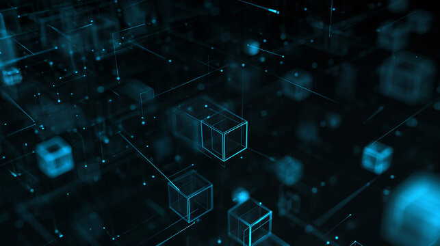 Abstract background of digital technology and IT concepts with glowing cubes and data points