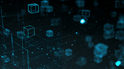 Abstract background of digital technology and IT concepts with glowing cubes and data points