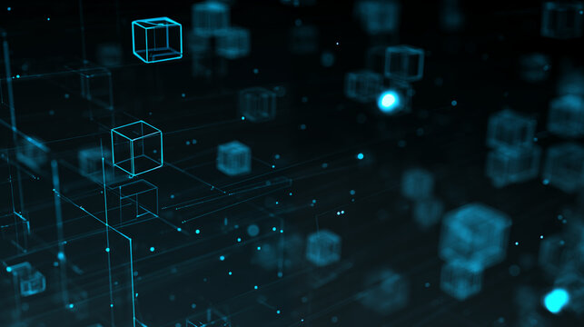 Abstract background of digital technology and IT concepts with glowing cubes and data points
