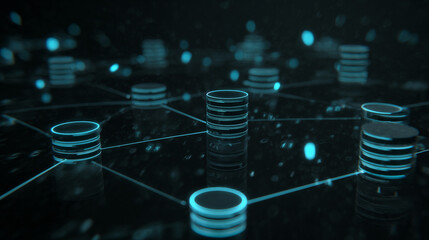 Digital technology and IT infrastructure visualization, interconnected data servers, and network connections