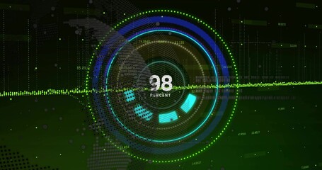 Displaying central circular HUD pulsing on future dashboard, showing 98 PERCENT and segmented arcs