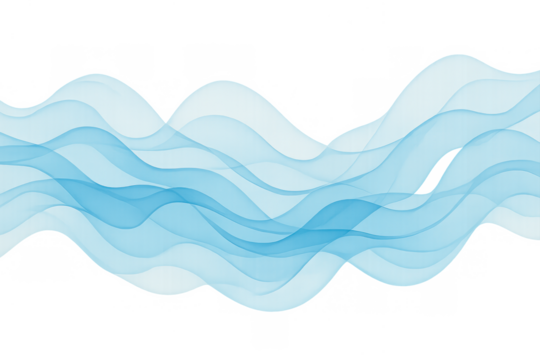 Abstract blue smoky waves demonstrating a fluid, dynamic motion and energy on a transparent background