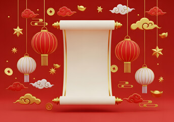 Chinese New Year Scroll and Lantern Background